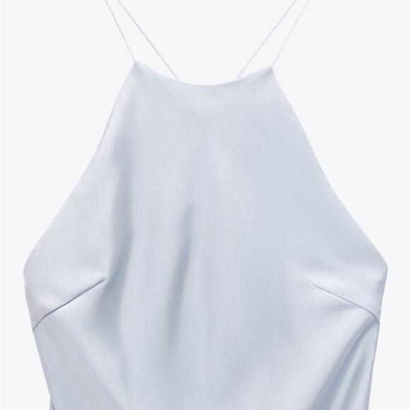 Zara Light Blue SATIN DRESS WITH SPAGHETTI STRAPS NWT Size Small - Picture 7 of 7